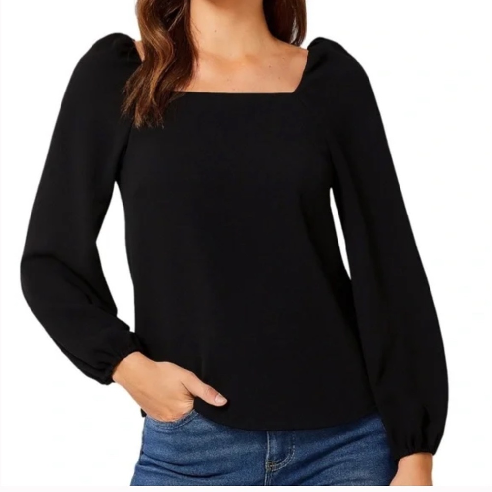 J. Crew Square-neck long-sleeve top in 365 crepe - Color: Black, Size: 0,  NWT